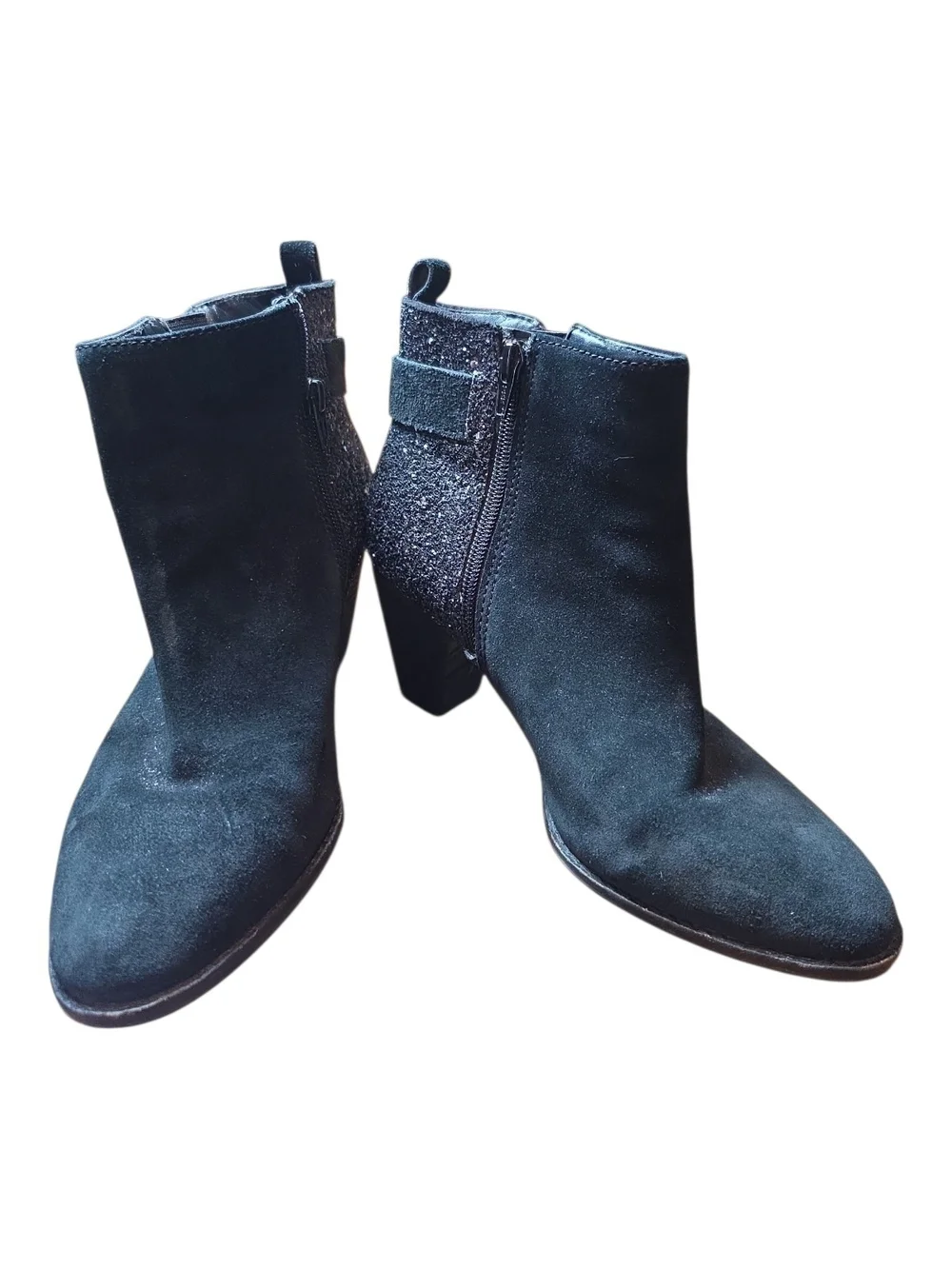 GIANNI BINI | Glitter Heel‎ Ankle Booties Side Zip Black Buckle Boots | 8.5